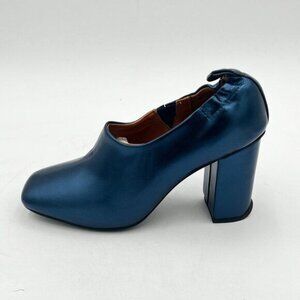 Blue Metallic Block Heel Women's Pump